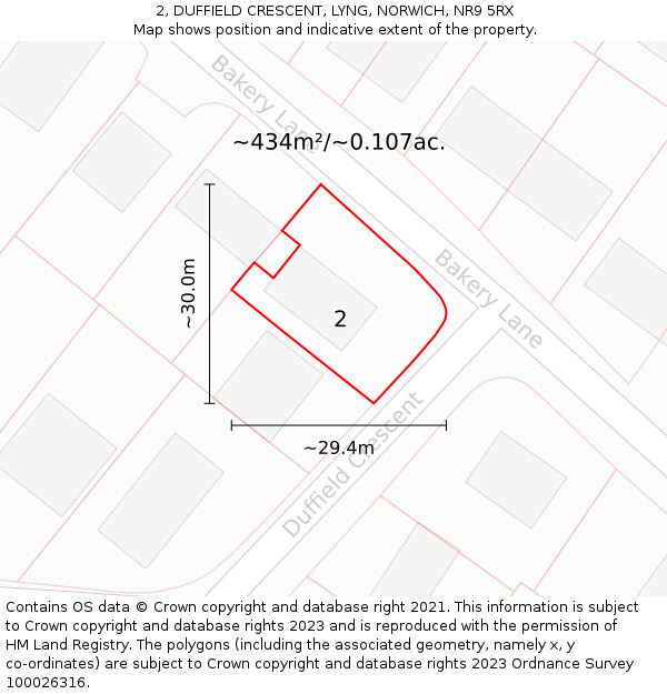 2, DUFFIELD CRESCENT, LYNG, NORWICH, NR9 5RX: Plot and title map