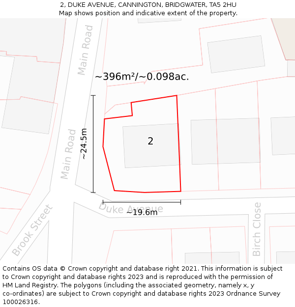 2, DUKE AVENUE, CANNINGTON, BRIDGWATER, TA5 2HU: Plot and title map
