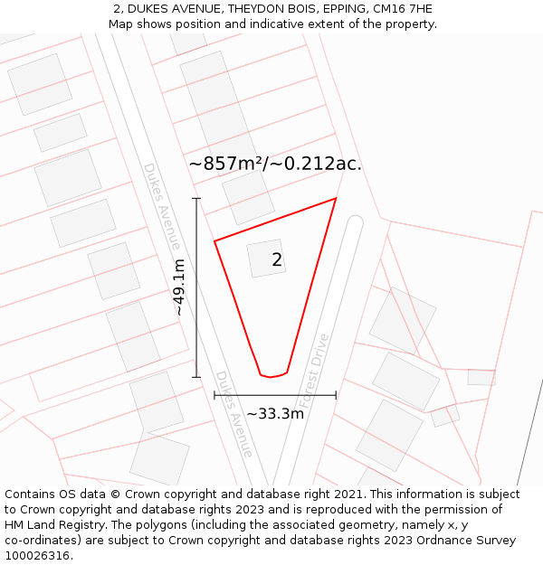 2, DUKES AVENUE, THEYDON BOIS, EPPING, CM16 7HE: Plot and title map