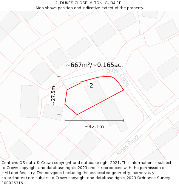 2, DUKES CLOSE, ALTON, GU34 1PH: Plot and title map