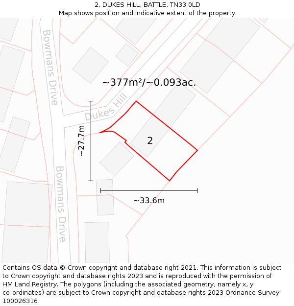 2, DUKES HILL, BATTLE, TN33 0LD: Plot and title map