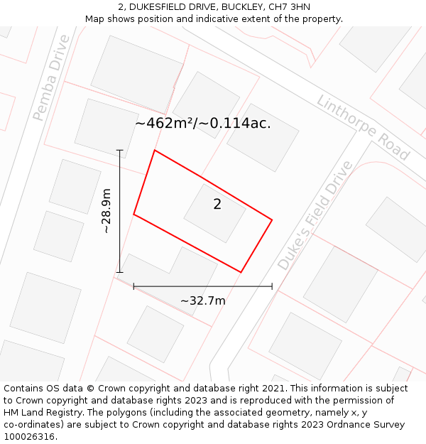 2, DUKESFIELD DRIVE, BUCKLEY, CH7 3HN: Plot and title map
