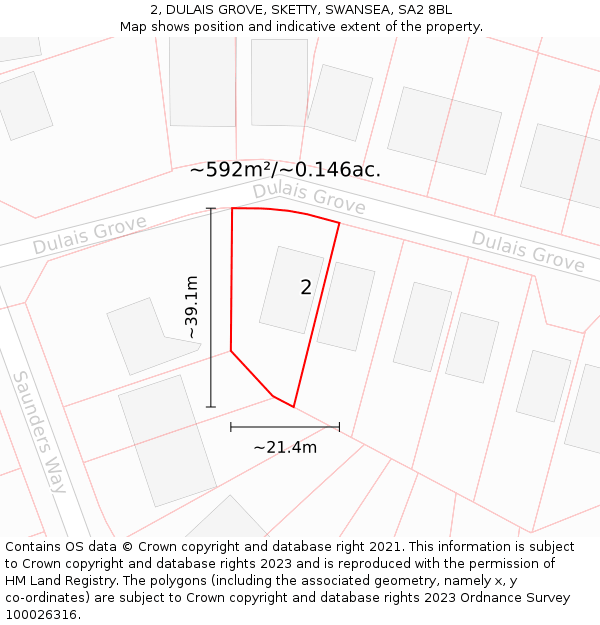 2, DULAIS GROVE, SKETTY, SWANSEA, SA2 8BL: Plot and title map
