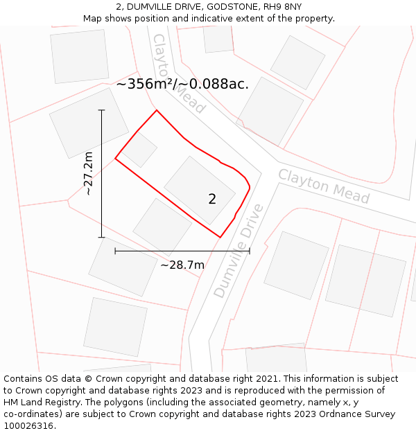 2, DUMVILLE DRIVE, GODSTONE, RH9 8NY: Plot and title map