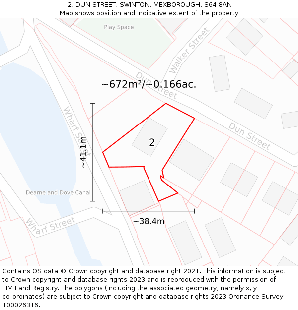2, DUN STREET, SWINTON, MEXBOROUGH, S64 8AN: Plot and title map