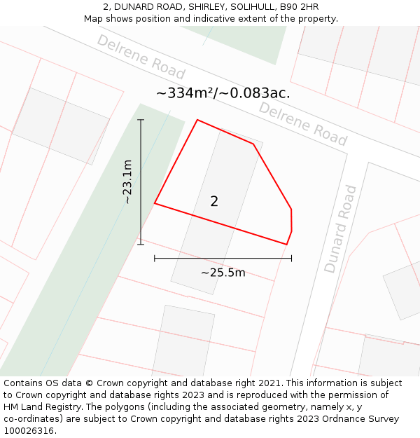 2, DUNARD ROAD, SHIRLEY, SOLIHULL, B90 2HR: Plot and title map