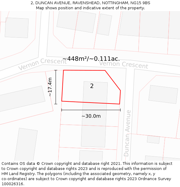 2, DUNCAN AVENUE, RAVENSHEAD, NOTTINGHAM, NG15 9BS: Plot and title map