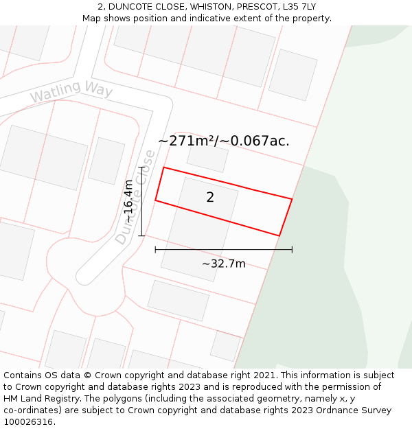 2, DUNCOTE CLOSE, WHISTON, PRESCOT, L35 7LY: Plot and title map