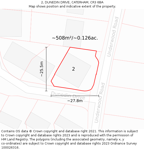 2, DUNEDIN DRIVE, CATERHAM, CR3 6BA: Plot and title map