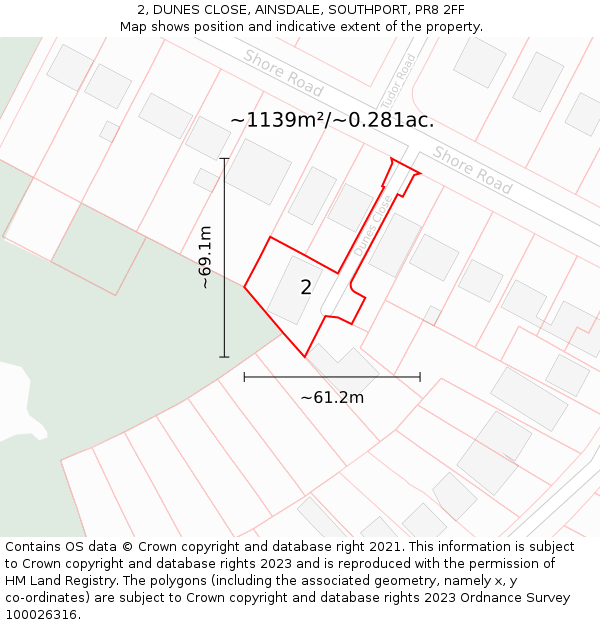 2, DUNES CLOSE, AINSDALE, SOUTHPORT, PR8 2FF: Plot and title map