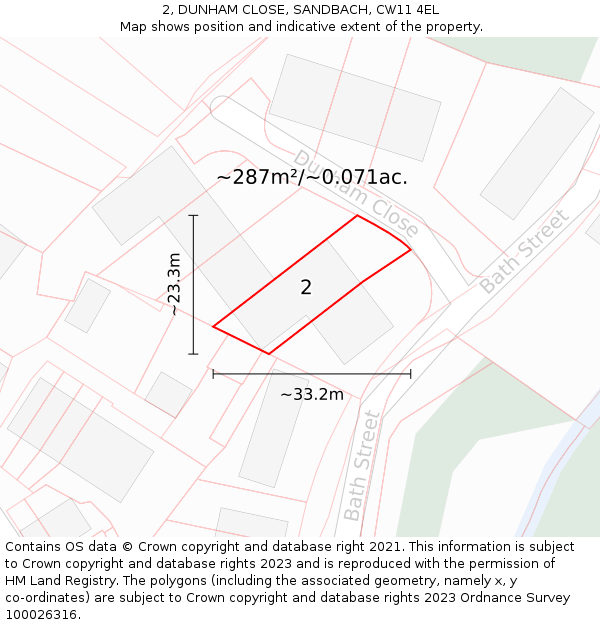 2, DUNHAM CLOSE, SANDBACH, CW11 4EL: Plot and title map