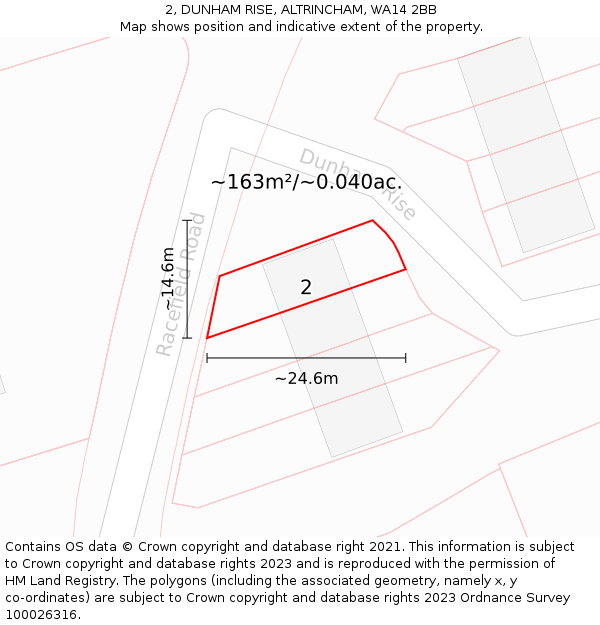 2, DUNHAM RISE, ALTRINCHAM, WA14 2BB: Plot and title map