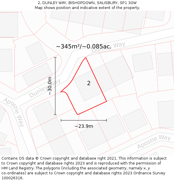 2, DUNLEY WAY, BISHOPDOWN, SALISBURY, SP1 3GW: Plot and title map