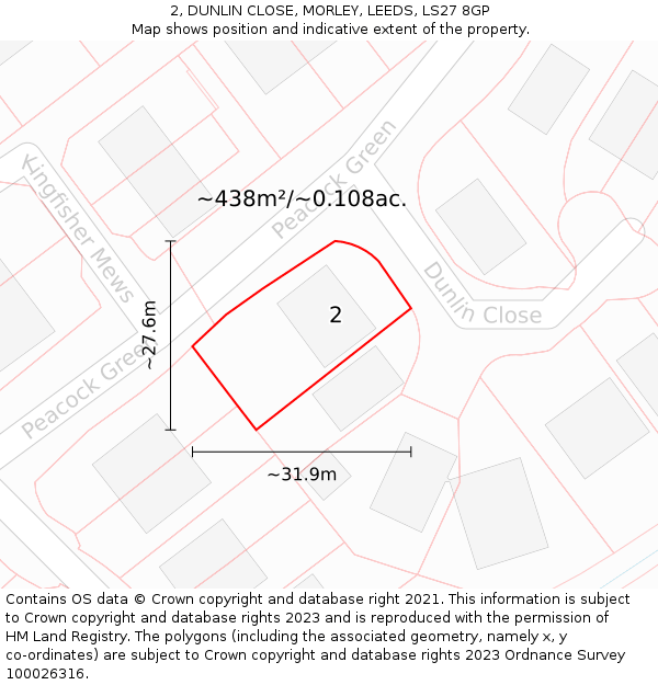 2, DUNLIN CLOSE, MORLEY, LEEDS, LS27 8GP: Plot and title map