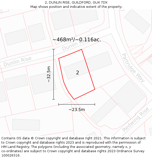 2, DUNLIN RISE, GUILDFORD, GU4 7DX: Plot and title map