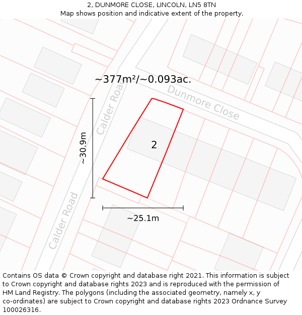 2, DUNMORE CLOSE, LINCOLN, LN5 8TN: Plot and title map