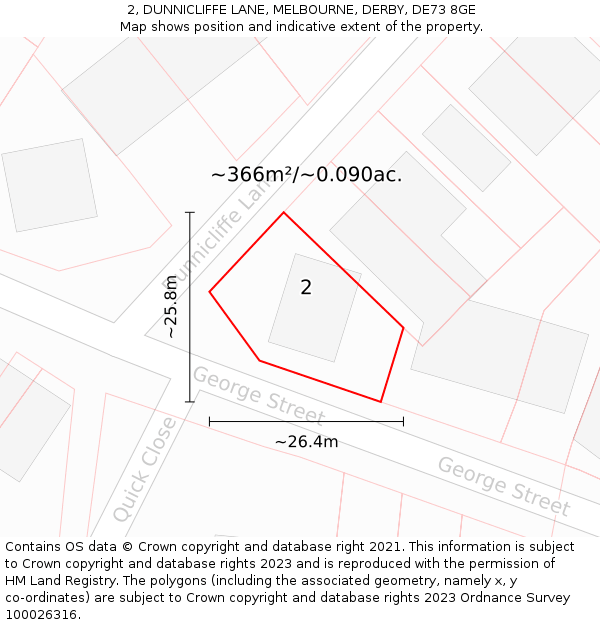 2, DUNNICLIFFE LANE, MELBOURNE, DERBY, DE73 8GE: Plot and title map