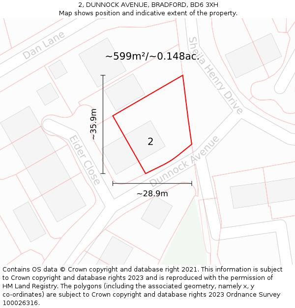 2, DUNNOCK AVENUE, BRADFORD, BD6 3XH: Plot and title map