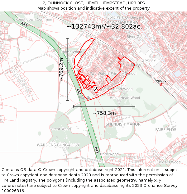 2, DUNNOCK CLOSE, HEMEL HEMPSTEAD, HP3 0FS: Plot and title map