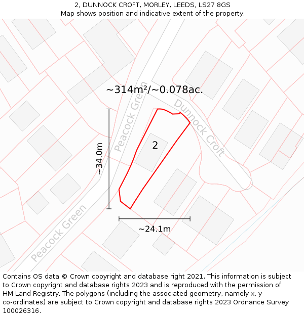 2, DUNNOCK CROFT, MORLEY, LEEDS, LS27 8GS: Plot and title map