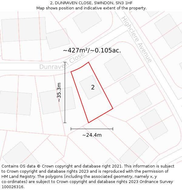 2, DUNRAVEN CLOSE, SWINDON, SN3 1HF: Plot and title map