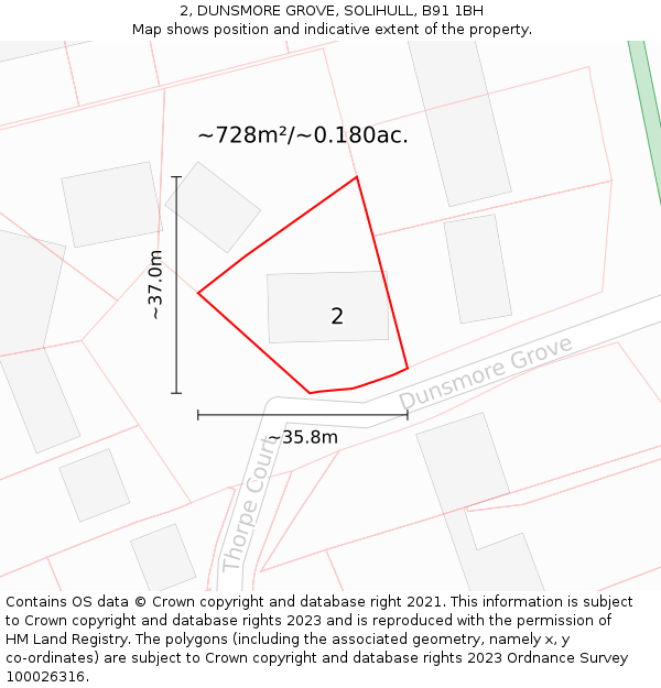 2, DUNSMORE GROVE, SOLIHULL, B91 1BH: Plot and title map