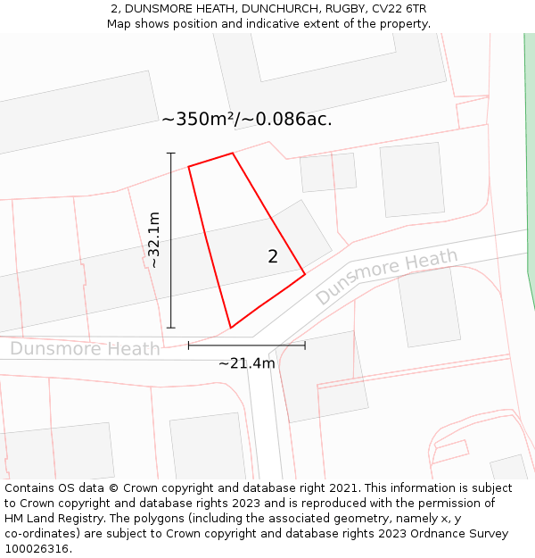 2, DUNSMORE HEATH, DUNCHURCH, RUGBY, CV22 6TR: Plot and title map