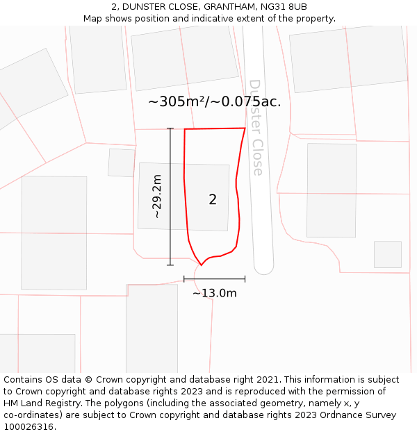 2, DUNSTER CLOSE, GRANTHAM, NG31 8UB: Plot and title map