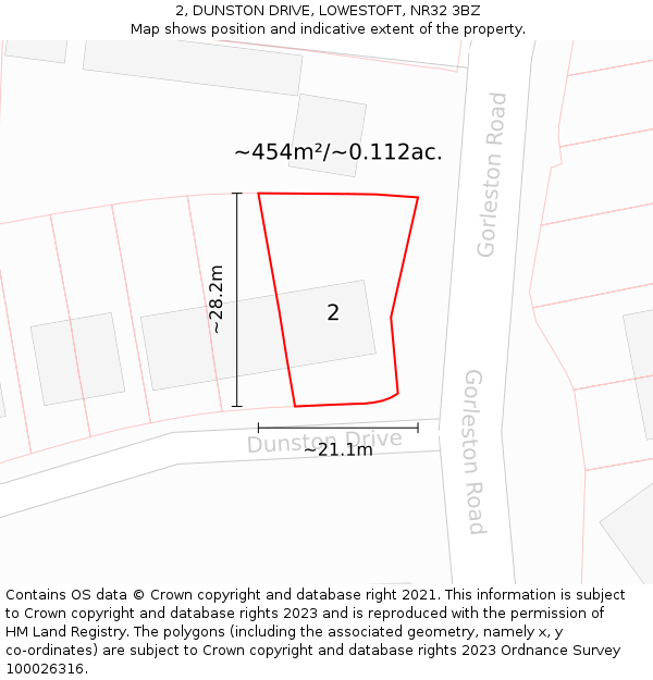2, DUNSTON DRIVE, LOWESTOFT, NR32 3BZ: Plot and title map
