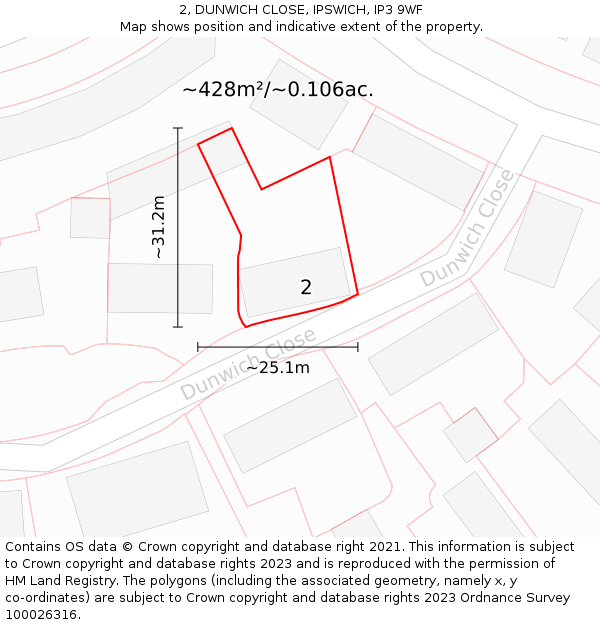 2, DUNWICH CLOSE, IPSWICH, IP3 9WF: Plot and title map