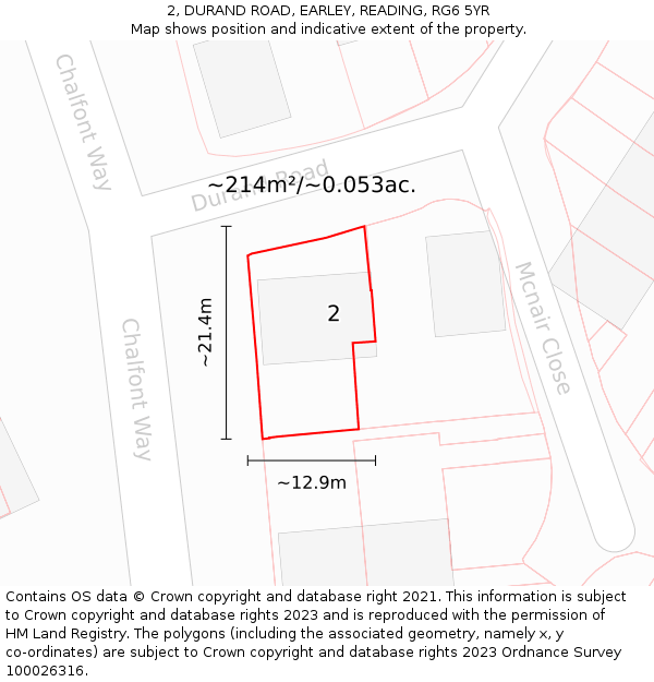 2, DURAND ROAD, EARLEY, READING, RG6 5YR: Plot and title map