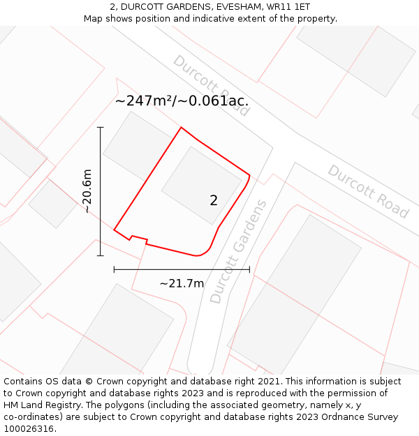 2, DURCOTT GARDENS, EVESHAM, WR11 1ET: Plot and title map