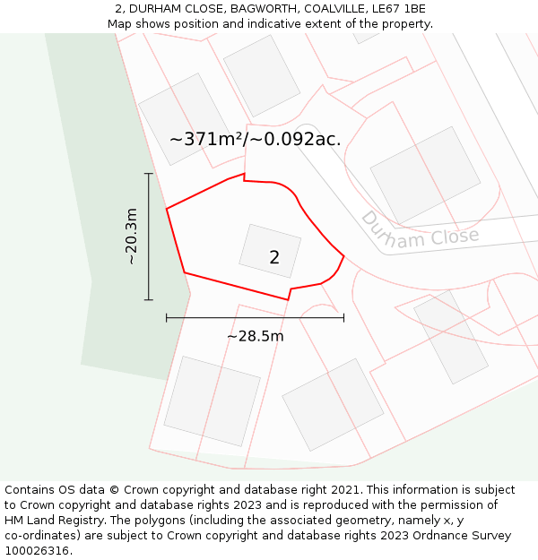 2, DURHAM CLOSE, BAGWORTH, COALVILLE, LE67 1BE: Plot and title map