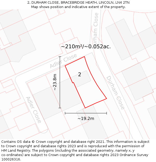 2, DURHAM CLOSE, BRACEBRIDGE HEATH, LINCOLN, LN4 2TN: Plot and title map