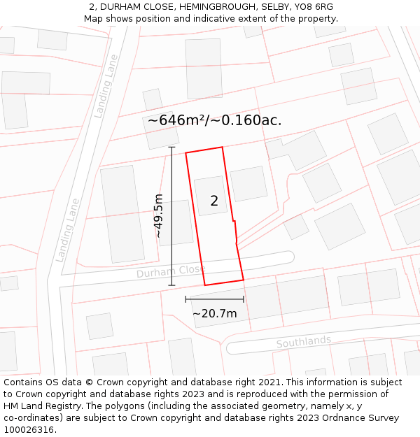 2, DURHAM CLOSE, HEMINGBROUGH, SELBY, YO8 6RG: Plot and title map