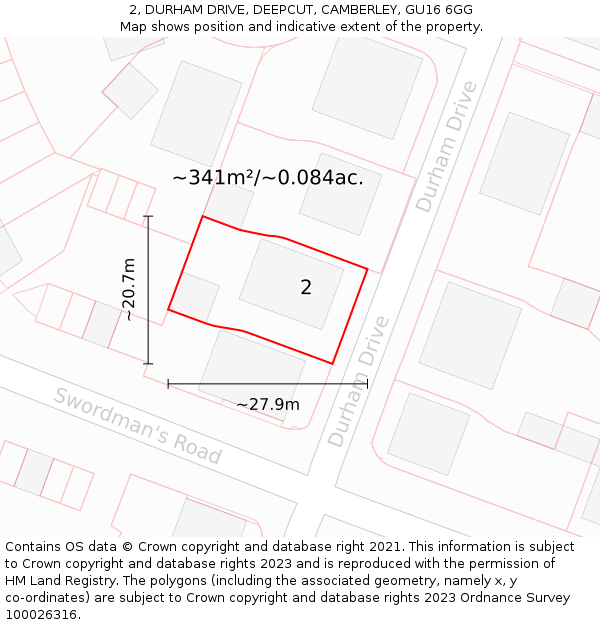 2, DURHAM DRIVE, DEEPCUT, CAMBERLEY, GU16 6GG: Plot and title map