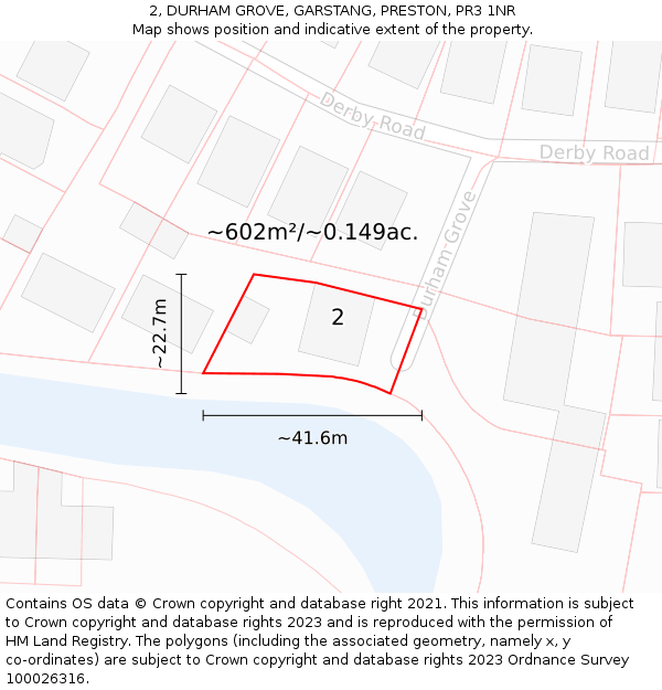 2, DURHAM GROVE, GARSTANG, PRESTON, PR3 1NR: Plot and title map