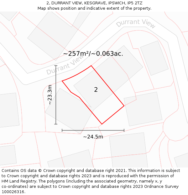 2, DURRANT VIEW, KESGRAVE, IPSWICH, IP5 2TZ: Plot and title map