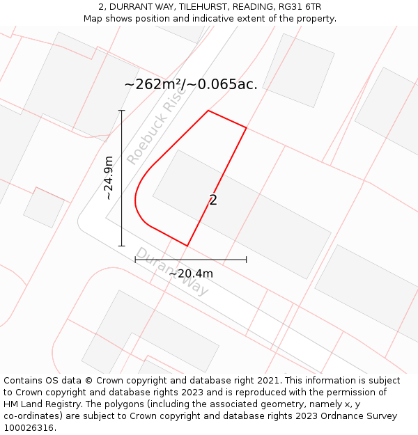 2, DURRANT WAY, TILEHURST, READING, RG31 6TR: Plot and title map