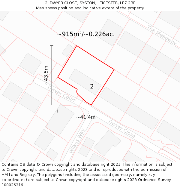 2, DWYER CLOSE, SYSTON, LEICESTER, LE7 2BP: Plot and title map