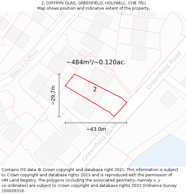 2, DYFFRYN GLAS, GREENFIELD, HOLYWELL, CH8 7RU: Plot and title map