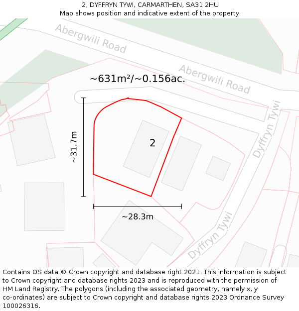 2, DYFFRYN TYWI, CARMARTHEN, SA31 2HU: Plot and title map