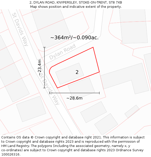 2, DYLAN ROAD, KNYPERSLEY, STOKE-ON-TRENT, ST8 7XB: Plot and title map