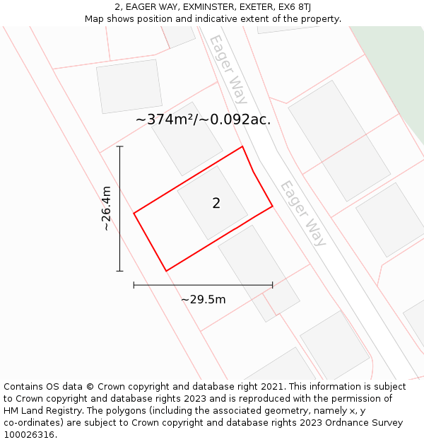 2, EAGER WAY, EXMINSTER, EXETER, EX6 8TJ: Plot and title map