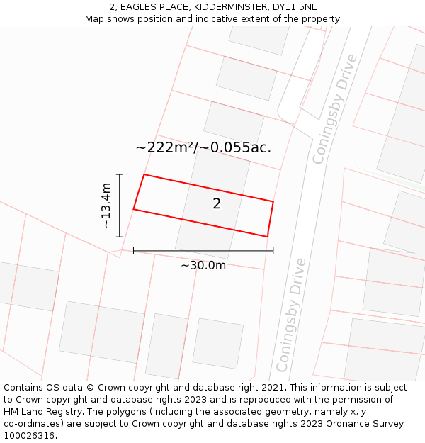 2, EAGLES PLACE, KIDDERMINSTER, DY11 5NL: Plot and title map