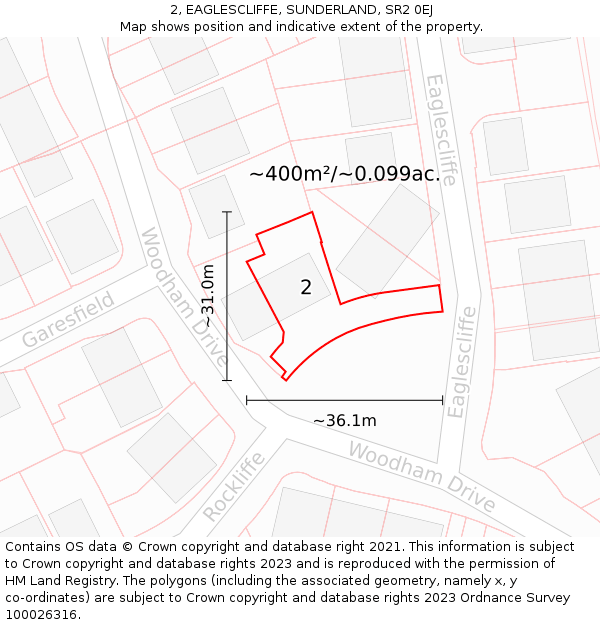 2, EAGLESCLIFFE, SUNDERLAND, SR2 0EJ: Plot and title map