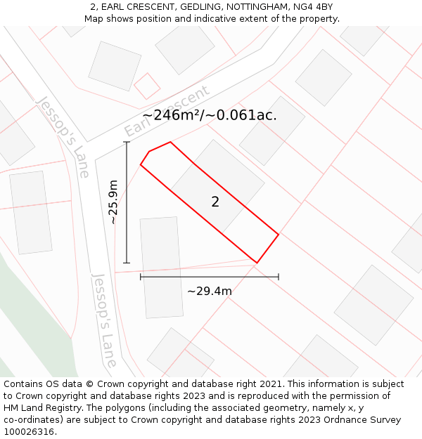 2, EARL CRESCENT, GEDLING, NOTTINGHAM, NG4 4BY: Plot and title map