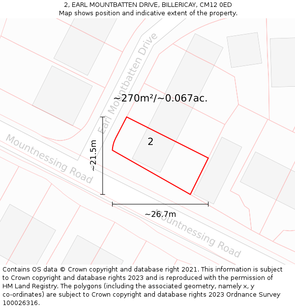 2, EARL MOUNTBATTEN DRIVE, BILLERICAY, CM12 0ED: Plot and title map