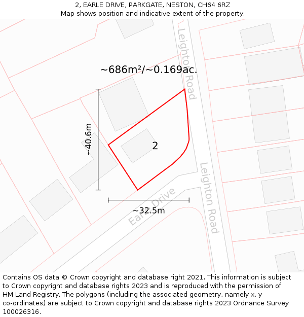 2, EARLE DRIVE, PARKGATE, NESTON, CH64 6RZ: Plot and title map