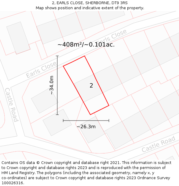 2, EARLS CLOSE, SHERBORNE, DT9 3RS: Plot and title map